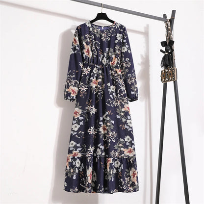 Robe Longue Bohème Fleurie Manches Longues O-Neck Printemps Été Femme XIBUSANA