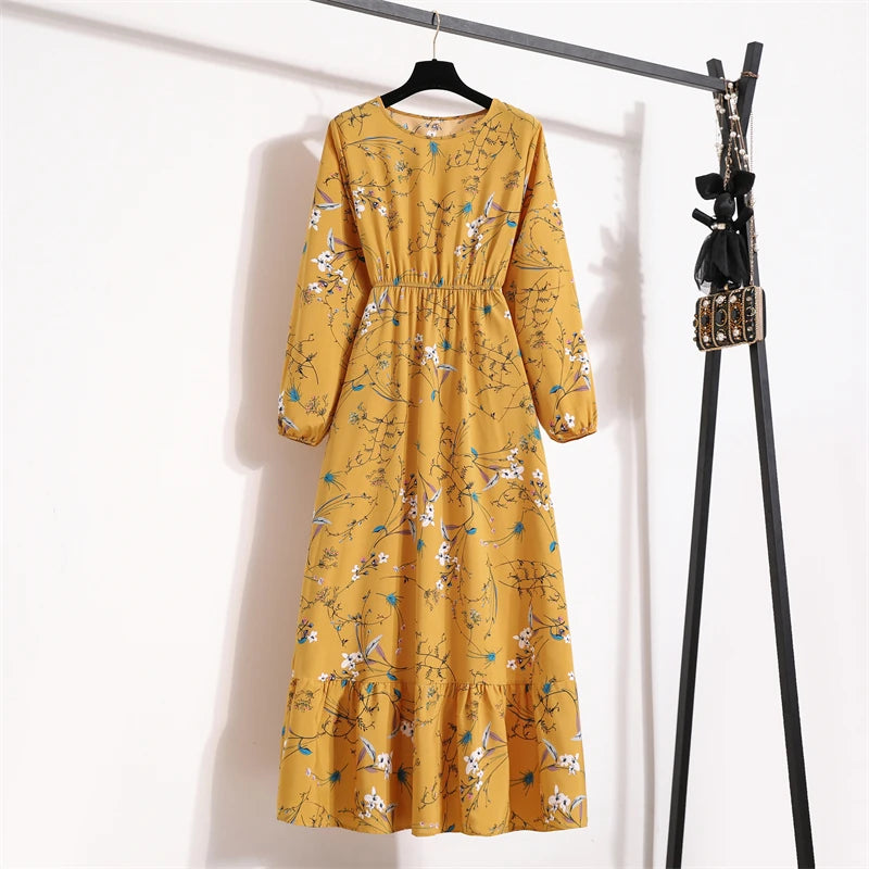 Robe Longue Bohème Fleurie Manches Longues O-Neck Printemps Été Femme XIBUSANA