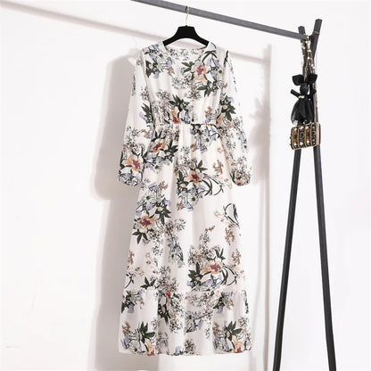 Robe Longue Bohème Fleurie Manches Longues O-Neck Printemps Été Femme XIBUSANA
