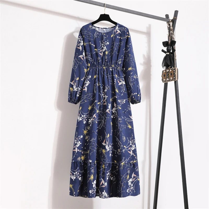 Robe Longue Bohème Fleurie Manches Longues O-Neck Printemps Été Femme XIBUSANA