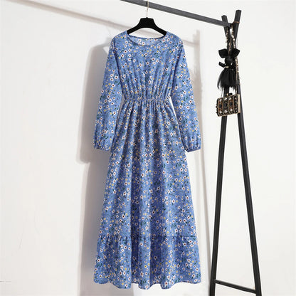 Robe Longue Bohème Fleurie Manches Longues O-Neck Printemps Été Femme XIBUSANA
