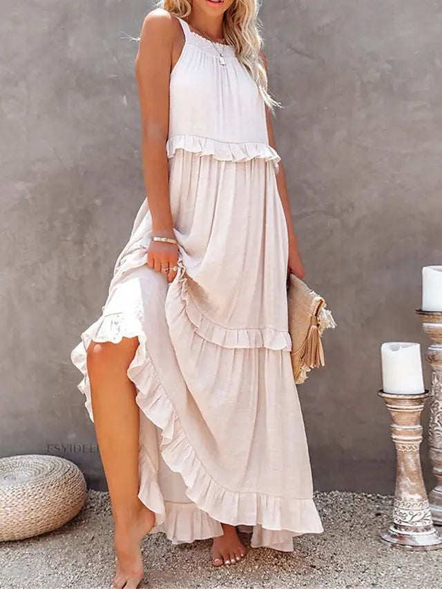 Robe bohème beige longue