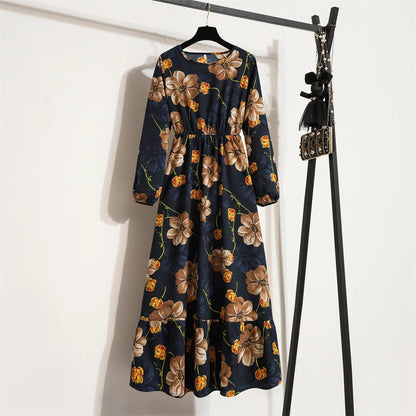 Robe Longue Bohème Fleurie Manches Longues O-Neck Printemps Été Femme XIBUSANA