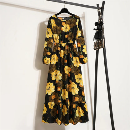 Robe Longue Bohème Fleurie Manches Longues O-Neck Printemps Été Femme XIBUSANA